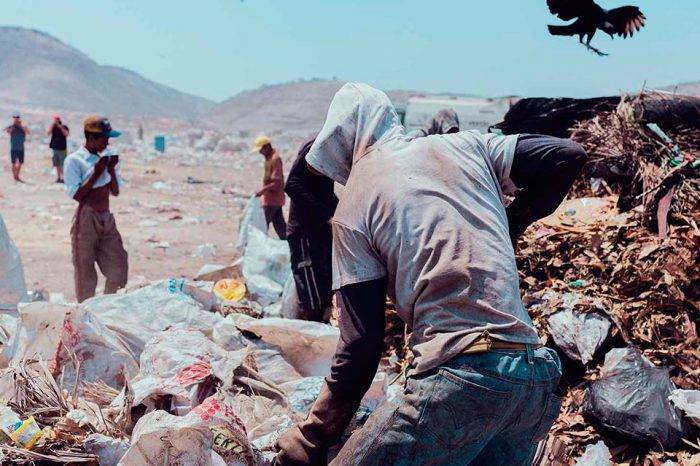 Zamuros y seres humanos comen de la basura
