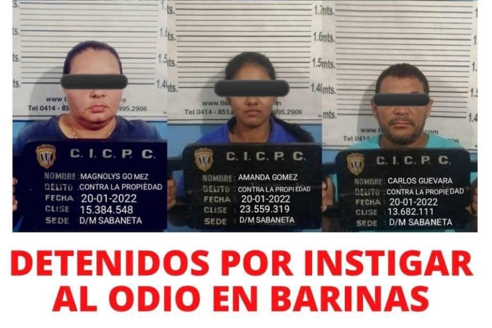 Barinas detenidos por instigación al odio