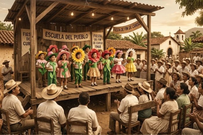 Acto cultural escolar en los sesenta