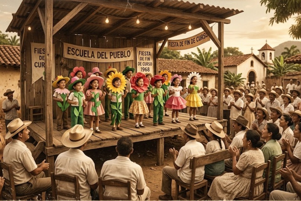 Acto cultural escolar en los sesenta